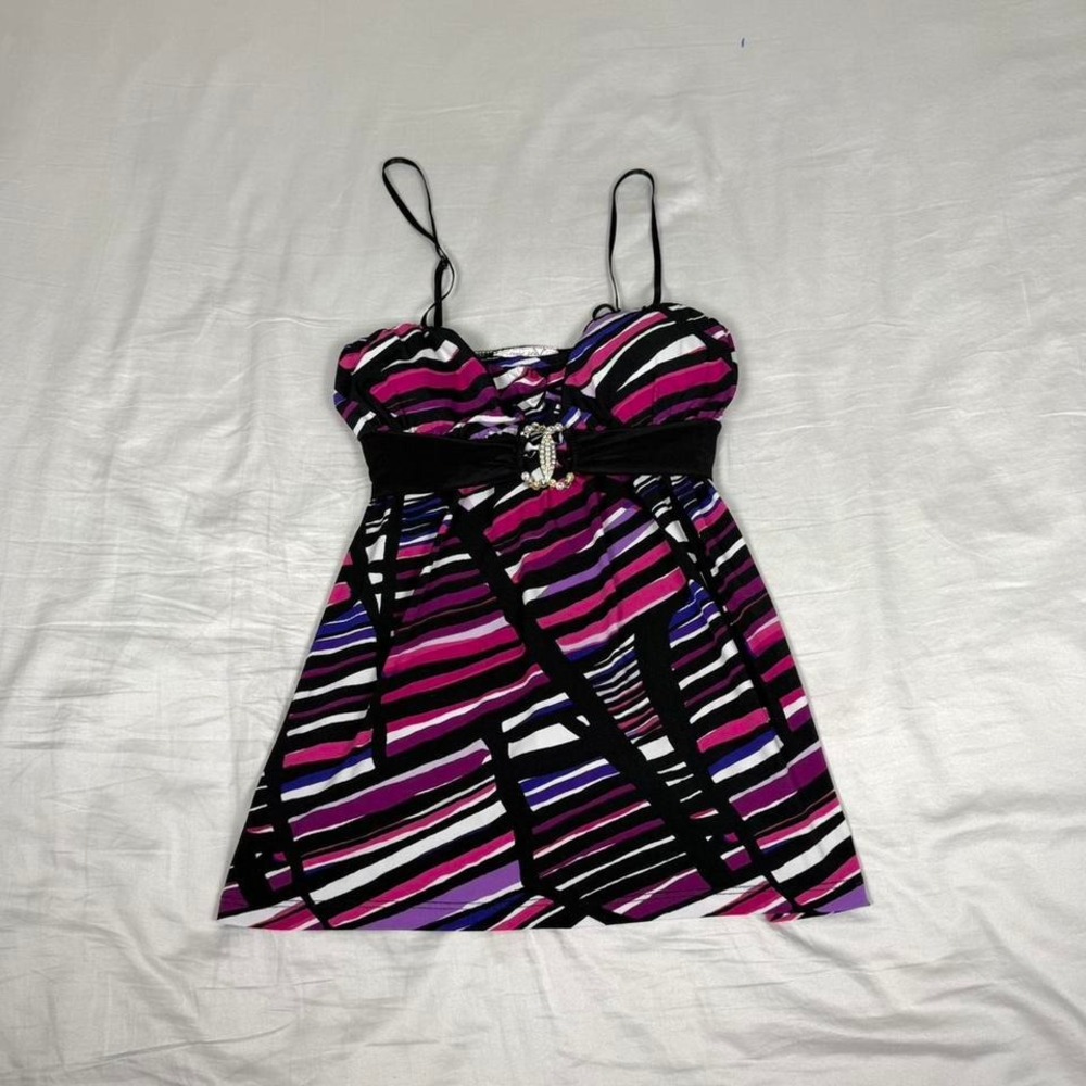 Vintage y2k Wet Seal purple & black striped patterned babydoll tank top